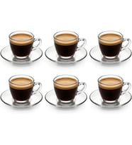6’lı Cam Kahve Fincanı Seti, Şeffaf Tasarım Tabaklı Espresso Türk Kahvesi Sunum Fincan Takımı, Kahve Seti, Lüks Fincan Takımı, Kahve Takımı (Model-4)
