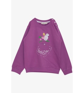 Breeze Kız Çocuk Sweatshirt Cepli Çiçek Baskılı 1-4 Yaş, Eflatun