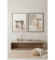 Japon Zen Torii Kapıları ve Minimalist Doğa 2’li Ahşap Çerçeveli Tablo Seti
