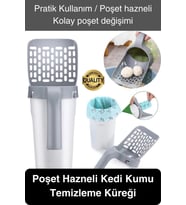 Yeni Nesil Premium Kedi Kumu Temizleme Küreği Elekli Hazneli Kaka Poşeti Hediyeli Büyük Boy Pratik