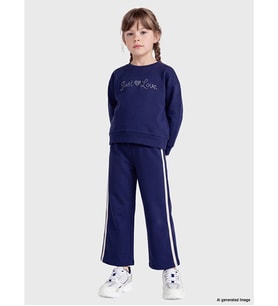 LCW Kids Lacivert Taşlı Kız Çocuk Soft Touch Eşofman Takım