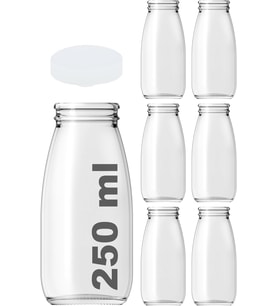 250 ml Şeffaf Süt, Ayran, Limonata, Meşrubat Şişesi 250 Cc Plastik Kapaklı Boş Cam Şişe 6 Adet