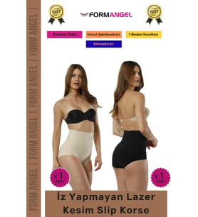 #Korse 2 Beden İncelten Toparlayıcı İz Göstermeyen Kaymaz Kadın Lazer Kesim Slip Korse 2'li Set