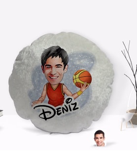 BK Gift Kişiye Özel İsimli Erkek Basketbolcu Karikatürlü Yuvarlak Dekoratif Kırlent Yastık-1
