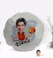 BK Gift Kişiye Özel İsimli Erkek Basketbolcu Karikatürlü Yuvarlak Dekoratif Kırlent Yastık-1