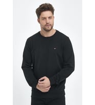 Erkek Siyah Bisiklet Yaka Nakış Detaylı Regular Fit Sweatshirt