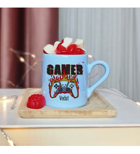 Gamer ( Oyuncu ) Tasarımlı Kişiye Özel Mavi Türk Kahvesi Fincanı