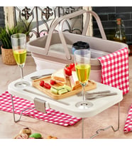 bigmate Portatif Katlanır Piknik Seti 25Lt Silikon Sepetli Masalı Piknik Sepeti (Krem)