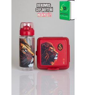 "DEKOMUS CEP DEFTERİ HEDİYELİ" YENİ SEZON LİSANSLI GALATASARAY LEON ASKILI 500 ML TRITAN MATARA VE BESLENME KABI SETİ (Standart)