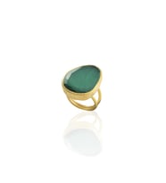 Kadir Jewellery 22 Ayar Altın Kaplama Kadın Fosil Taşlı Yüzük (K.Yeşil)