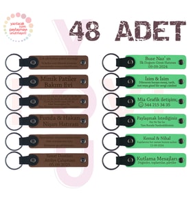 A Kahve & Fıstık Yeşili, Okul Tanıtımı İçin 48'li Set, Üzeri Yazılı Kişisel Promosyonel Anahtarlık