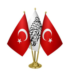 Masa Üstü Afganistan Bayrağı Türk Bayrağı Üçlü Pirinç Direk Masa Bayrak Seti