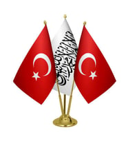 Masa Üstü Afganistan Bayrağı Türk Bayrağı Üçlü Pirinç Direk Masa Bayrak Seti