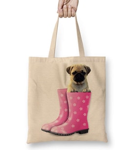Botlu Pug Botlu Köpek Bez Çanta Uzun Saplı