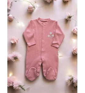 Kız Bebek Çiçek Desenli Çıtçıtlı Tulum