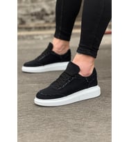 JY018 Dexo Erkek Günlük Bağcıklı Kot Kumaş Spor Sneaker Ayakkabı TBT - Siyah