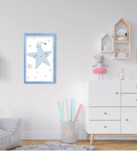 BK Home Sevimli Yıldız Tasarımlı Dekoratif Mavi Ahşap Çerçeveli Çocuk Odası Tablo-1