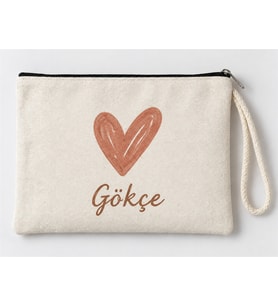 Kişiye Özel Büyük Kalp Baskılı Fermuarlı Makyaj Çantası Bozuk Para Cüzdanı Clutch