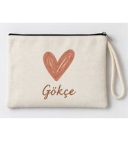 Kişiye Özel Büyük Kalp Baskılı Fermuarlı Makyaj Çantası Bozuk Para Cüzdanı Clutch