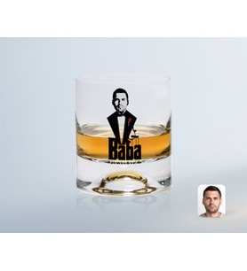 BK Gift Kişiye Özel Renkli Baskılı Godfather Baba Tasarımlı Viski Bardağı-3 (Beyaz)