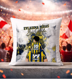 BK Gift Kişiye Özel İsimli Baba-Oğul Sarı Lacivert Evladıma Miras Bu Sevda Beyaz Kırlent Yastık-1, Doğum Günü Hediyesi, Taraftar Hediyesi
