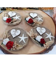 30 Adet Deniz Yıldızlı Hasır Tabla Üzeri Ahşap İsimli Nikah Şekeri-