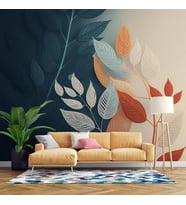 Soft Lacivert ve Krem rengi Yaprak Duvar Kağıdı Baskı