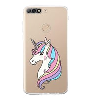 Huawei Y7 2018 Uyumlu Kamera korumalı Kapak Unicorn Tasarımlı  Şeffaf Kılıf