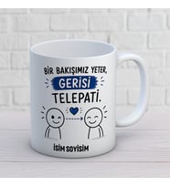 Kişiye Özel Arkadaş Tasarımlı Gerisi Telepati Yazılı İsimli Seramik Kupa Bardak