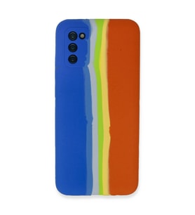 Samsung Galaxy A03s Kılıf Ebruli Lansman Silikon - Mavi-turuncu