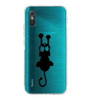 Xiaomi Redmi 9A  Kamera Korumalı Kapak Çizgi Kedi Tasarımlı Şeffaf  Kılıf