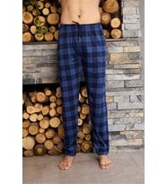 Orta Kalin Penye Ekose Tek Pantolon Pijama %100 Pamuk (İndigo)
