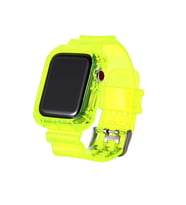Apple Watch 10/11 42mm-38/40/41mm Kordon Kasa Korumalı Şeffaf Silikon Kordon 2/3 (Sarı)