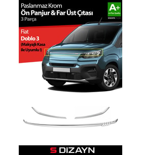 Fiat Doblo 3 Krom Ön Panjur ve Far Üzeri Çıta Seti 3 Prç. 2023 Üzeri A+ Kalite