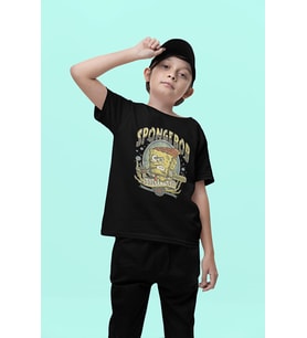 Vintage Süngerbob Baskılı Unisex Çizgi Film Çocuk Tişört (1-12 Yaş)