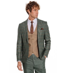 Ekose Ceketli Slim Fit Yeşil Erkek Takım Elbise - Wessi