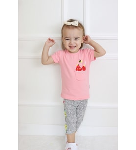 Kız Bebek Kaprili Kısa Kollu Kiraz Baskılı Yazlık Basic Alt-Üst Takım 6-24 ay (Pembe)