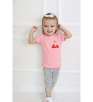 Kız Bebek Kaprili Kısa Kollu Kiraz Baskılı Yazlık Basic Alt-Üst Takım 6-24 ay (Pembe)