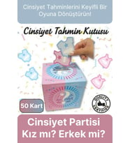 Özel Üretim Cinsiyet Partisi 50 Kart Eğlenceli Sürpriz Kız Mı Erkek Mi Oylama Tahmin Kutusu 19x19cm