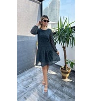 Bol Kesim Uzun Kollu Şifon Elbise 2802 (Yeşil)