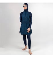Kadın Kapalı Sırt Uzun Kollu Burkini Mayo - Mavi - DANA 500 (Lacivert-Mavi)