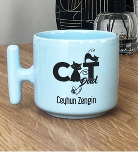 Kişiye Özel Cat Dad Hediye Pastel T Kupa Kedi Babası -3- (Mavi)