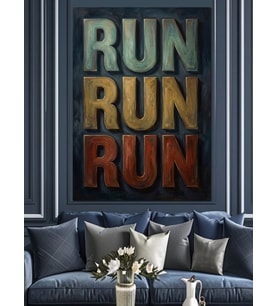 Run Run Run Yazılı Modern Dekoratif Kanvas - Mdf Ahşap Tablo