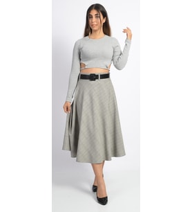 SORALLİNE 780 EKOSE BAYAN KLOŞ ETEK 75 CM BOYUNDA MEVSİMLİK KUMAŞ (Gri)