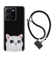 Vivo Y22 Kılıf Resimli Boyun Askılı İpli Desenli Silikon Series White Cat 1835