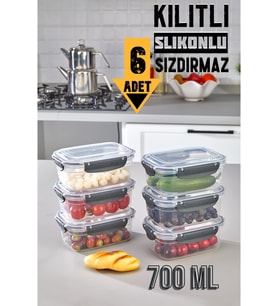 6 Adet Slikonlu Sızdırmaz Hava Almaz Kilitli Kapak Saklama Kabı Kahvaltılık Seti 700 ml