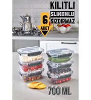 6 Adet Slikonlu Sızdırmaz Hava Almaz Kilitli Kapak Saklama Kabı Kahvaltılık Seti 700 ml