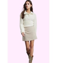 Kadın Mini Etek Yüksek Bel A line Dokuma Gabardin Günlük Stil Hafta Sonu Dayanıklı Malzeme (Bej)