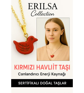 Sertifikalı Kuş Model Kırmızı Havlit Taşı Kolye – Enerji, Denge ve Ruhsal Güç Taşı (Çok Renkli)