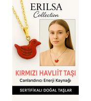 Sertifikalı Kuş Model Kırmızı Havlit Taşı Kolye – Enerji, Denge ve Ruhsal Güç Taşı (Çok Renkli)